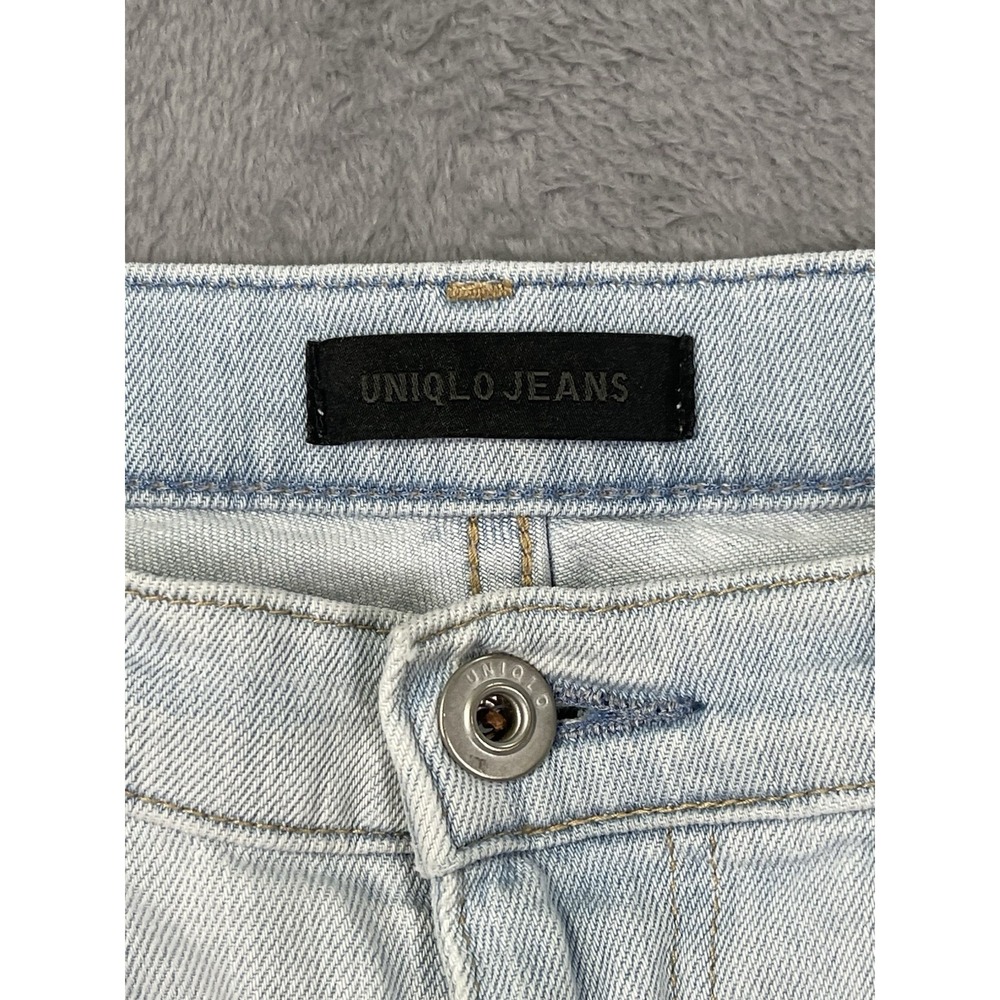 Uniqlo Jeans Womens 27 Blue Light Wash High Rise Straight Distressed Baggy - Picture 6 of 10